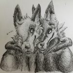 2016, Pen and Ink, Wolf Sweethearts
