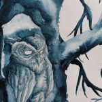 2018, Pen and Ink, Haunted Owl