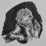 2018, Pen and Ink, Vested Dog