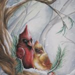 2018, Acrylic, Christmas Cardinals