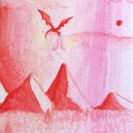 2019, Watercolor, Red Sky