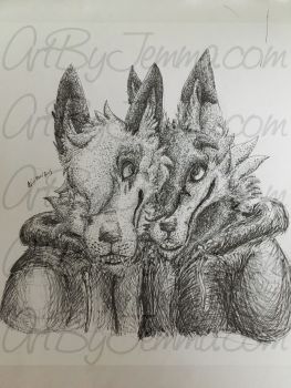 2016, Pen and Ink, Wolf Sweethearts