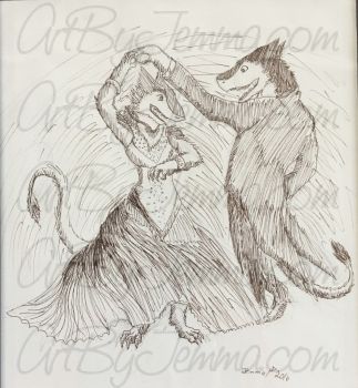 2016, Pen and Ink, Dancing Sergals