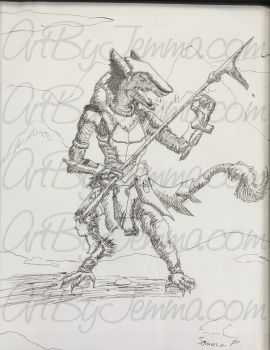 2016, Pen and Ink, Sergal Fighter
