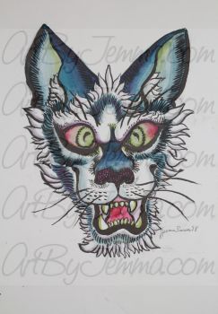 2018, Pen and Ink, Blue Cat