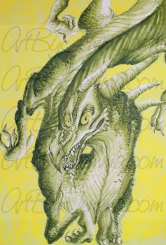 2018, Pen and Ink, Green Dragon