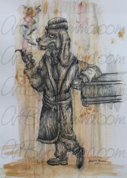 2018, Pen and Ink, Smoking Jacket