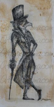 2018, Pen and Ink, Top Hat & Cane