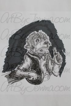 2018, Pen and Ink, Vested Dog